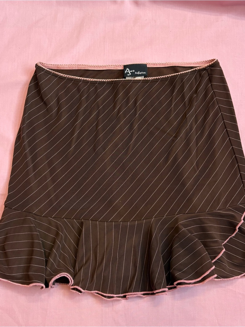 Vintage Brown & pink Ruffle Hem Pinstripe Skirt